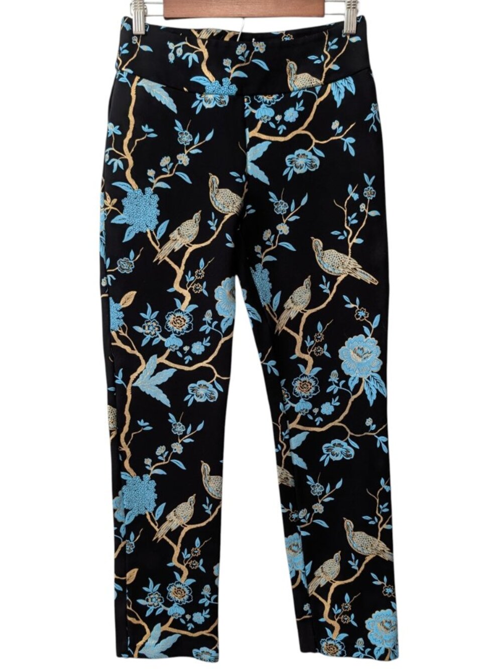 Soft Surroundings Size S Black Blue Gold Chinoiserie Bird Floral Blazer Pant Set - Picture 6 of 12